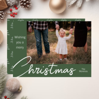 Cartão De Festividades Modern Green Tree Family Photo Christmas Card