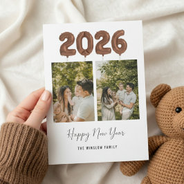 Cartão De Festividades Modern Happy New Year Photo Collage , 2026 Brown