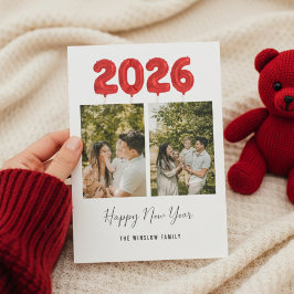 Cartão De Festividades Modern Happy New Year Photo Collage , 2026 Red