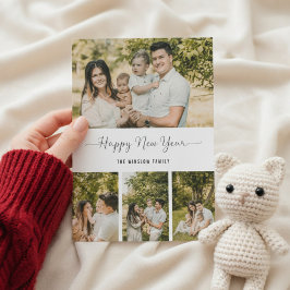 Cartão De Festividades Modern Happy New Year Photo Collage Card | Elegant