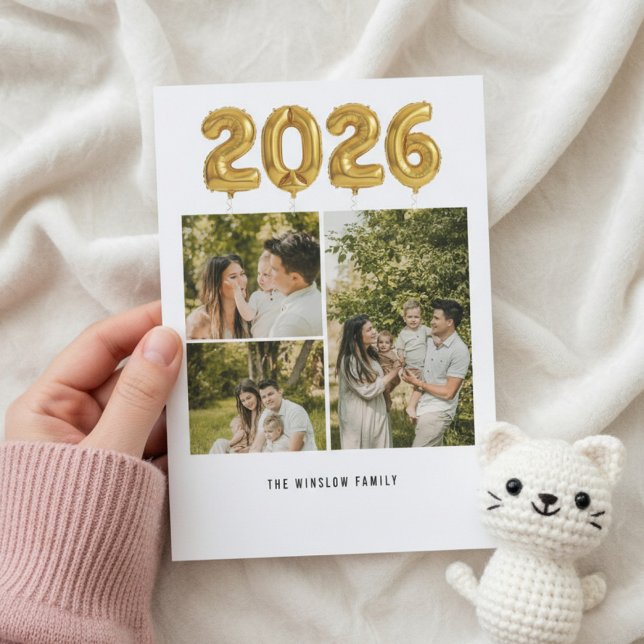 Cartão De Festividades Modern Happy New Year Photo Collage Card | Elegant (Criador carregado)
