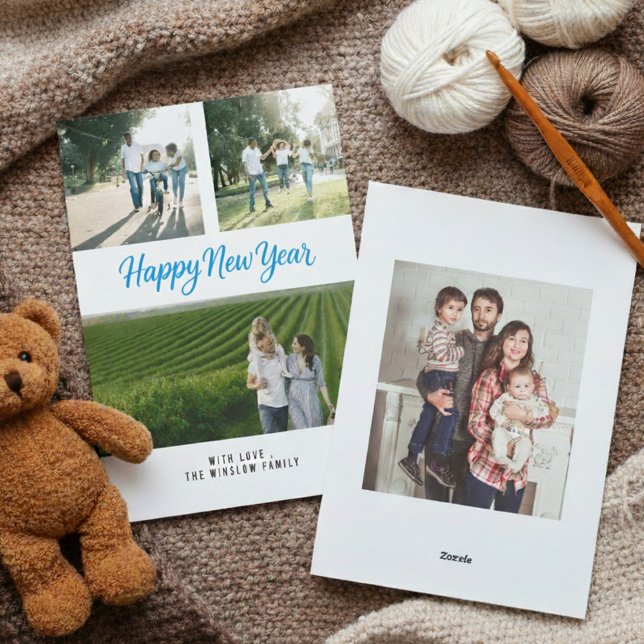 Cartão De Festividades Modern Happy New Year Photo Collage Card | Elegant (Criador carregado)