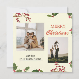 Cartão De Festividades Modern Holly Berries Feliz Natal 2 Foto