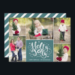 Cartão De Festividades Modern Holly Jolly Foto Collage Teal de Natal<br><div class="desc">Esta placa divertida e moderna apresenta tipografia de na moda,  leitura,  "Holly Jolly" e 5 modelos de fotos. A cor de fundo na parte traseira da placa pode ser personalizada para qualquer cor que você quiser!</div>