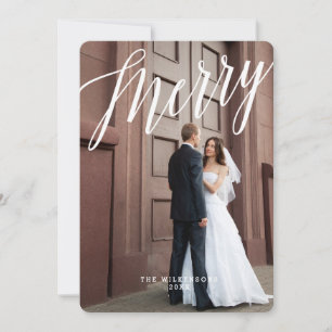 Cartão De Festividades Modern Merry & Married Christmas Photo Card