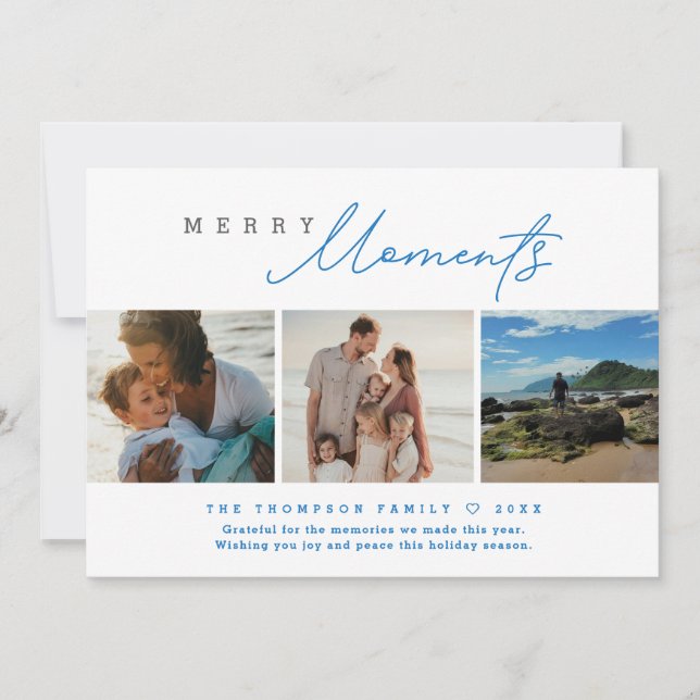 Cartão De Festividades Modern Merry Moments Multi-Photo Beach Holiday (Frente)