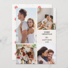 Cartão De Festividades Modern Minimal Four Photo Collage Christmas