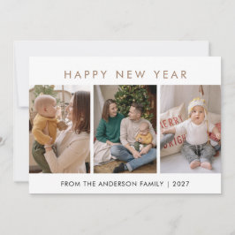 Cartão De Festividades Modern Minimalist 5 Photo Collage New Year