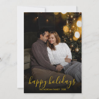 Cartão De Festividades Modern Minimalist Gold Script Happy Holidays Photo