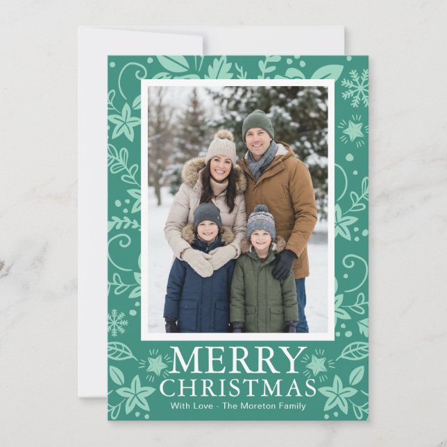 Cartão De Festividades Modern Mint Green Photo Christmas Holiday Card (Frente)