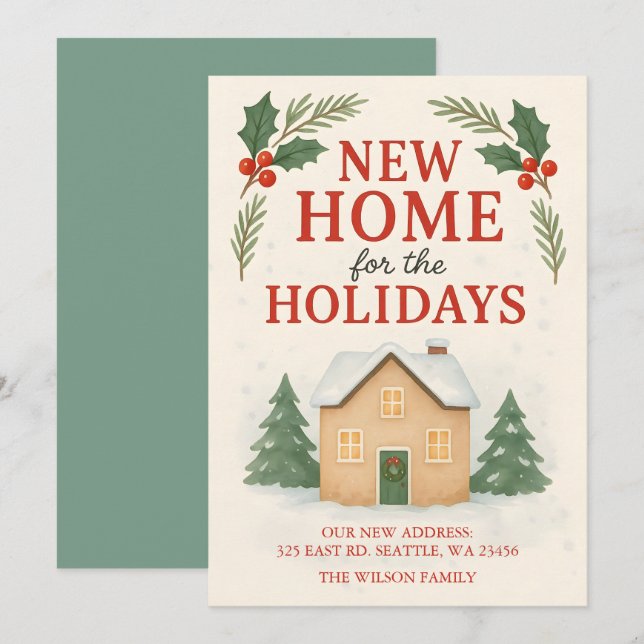 Cartão De Festividades Modern New Home for the Holidays Moving (Frente/Verso)