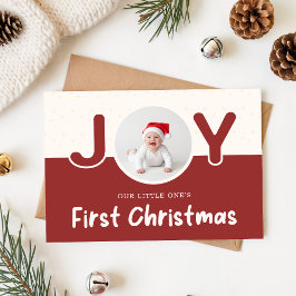 Cartão De Festividades Modern Newborn Baby's First Christmas Two Photo
