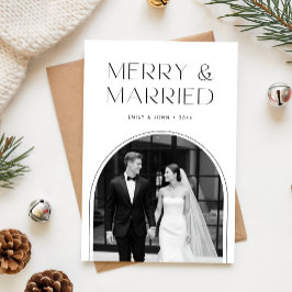 Cartão De Festividades Modern Newlywed Black & White Arch Photo Christmas