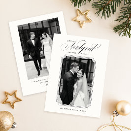 Cartão De Festividades Modern Newlywed Christmas Black & White Photo