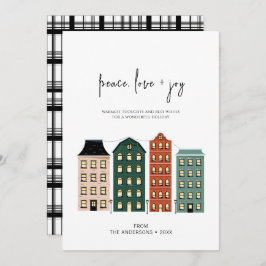 Cartão De Festividades Modern Peace Love & Joy Christmas Town