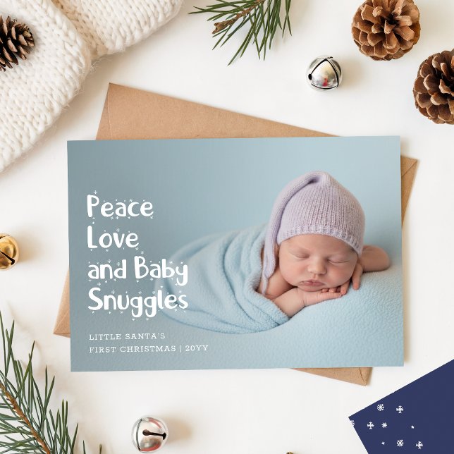 Cartão De Festividades Modern Peach Love Baby's First Christmas Photo (Criador carregado)