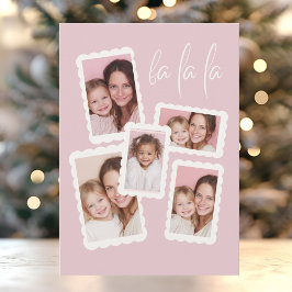 Cartão De Festividades Modern Pink “Fa La La” Multi Photo Christmas 