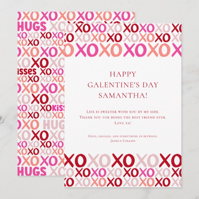 Cartão De Festividades Modern Pink XOXO Best Friend  Bff Galentine's Day (Frente/Verso)