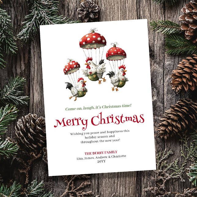 Cartão De Festividades Modern Playful Chickens Holiday Greeting Card (Criador carregado)