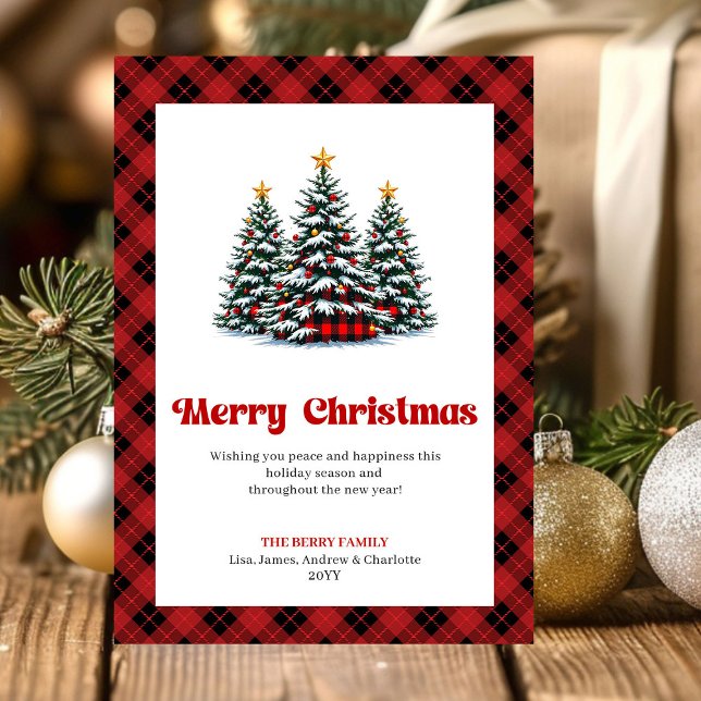 Cartão De Festividades Modern Red Black Plaid Holiday Greeting Card (Modern Red Black Plaid Holiday Greeting Card)