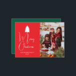 Cartão De Festividades Modern Red Block Signature Merry Christmas Photo<br><div class="desc">Celebrate the season with this bold and modern Christmas design featuring a vibrant red color block and elegant signature typography. The clean minimalist layout perfectly frames your family photo,  creating a sophisticated and joyful greeting for all your loved ones.</div>