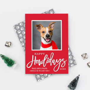 Cartão De Festividades Modern Red Grey Happy Howlidays Foto de Cachorro L