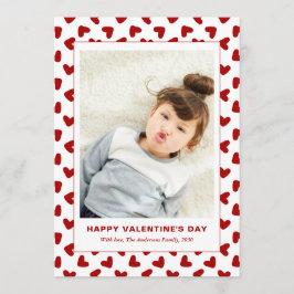 Cartão De Festividades Modern Red Hearts Pattern One Photo Valentines Day