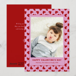 Cartão De Festividades Modern Red Hearts Pattern One Photo Valentines Day