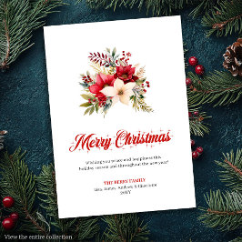 Cartão De Festividades Modern Red Poinsettia Botanical Greeting Card