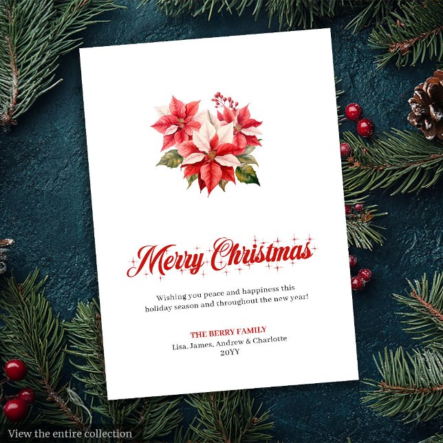 Cartão De Festividades Modern Red White Poinsettia Bouquet Holiday Cards (Modern Red White Poinsettia Bouquet Holiday Greeting)