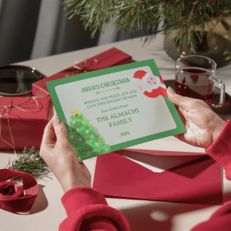 Cartão De Festividades modern santa pine tree family christmas greeting