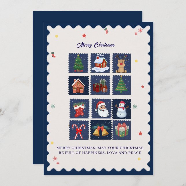 Cartão De Festividades Modern Scandi with Festive Icons Flat Holiday Card (Frente/Verso)