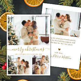 Cartão De Festividades Modern Script 3 Photo Collage Gold White Christmas