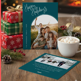 Cartão De Festividades Modern Script Happy Holidays | Add 2 Photo Ho