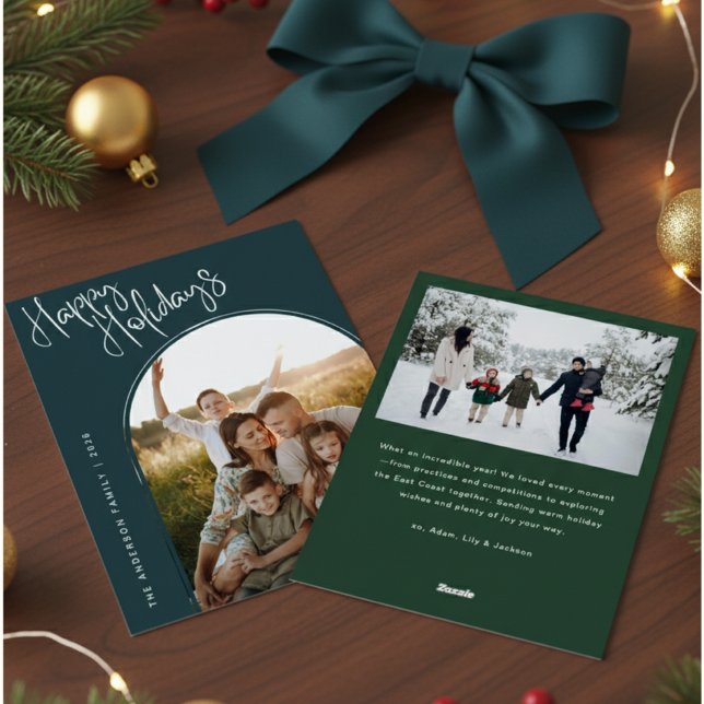 Cartão De Festividades Modern Script Happy Holidays | Add 2 Photo Ho (Criador carregado)