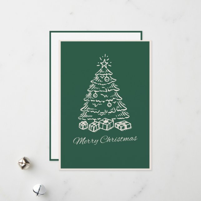 Cartão De Festividades Modern Simple Green Hand Drawn Christmas Tree (Frente/Verso In Situ)