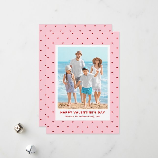 Cartão De Festividades Modern Simple Red Pink Hearts Photo Valentines Day (Frente/Verso In Situ)