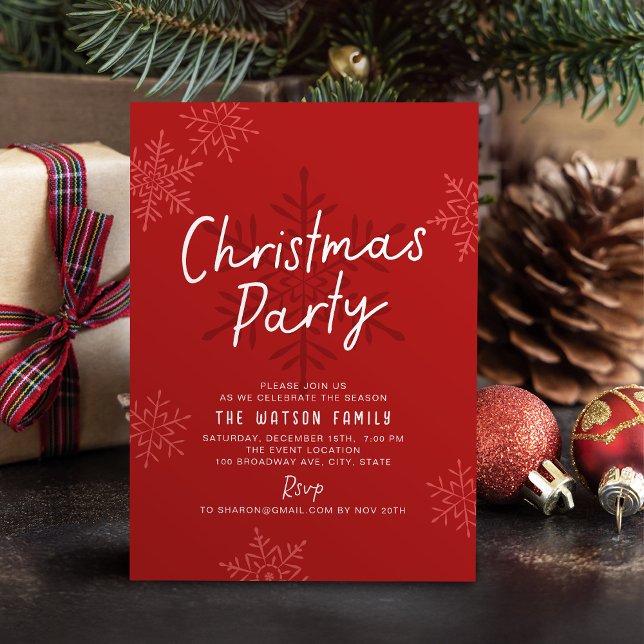 Cartão De Festividades Modern Simple Script Snowflakes Christmas Party (Modern Simple Script Snowflakes Christmas Party Holiday Card)