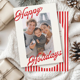 Cartão De Festividades Modern Stripes Bright Red Minimalist Happy 