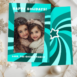 Cartão De Festividades Modern Swirl HAPPY HOLIDAYS CUSTOM PHOTO