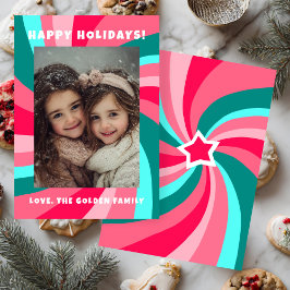Cartão De Festividades Modern Swirl HAPPY HOLIDAYS CUSTOM PHOTO