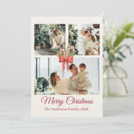 Cartão De Festividades Modern Three-Photo Holiday Family Collage