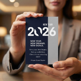 Cartão De Festividades Modern Typography Navy Blue and Silver New Year