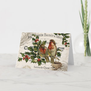 Cartão De Festividades modern vintage French Christmas birds card