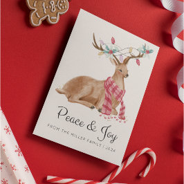 Cartão De Festividades Modern Watercolor Deer Peace and Joy Christmas