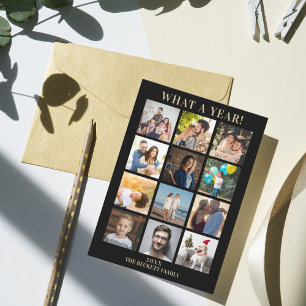 Cartão De Festividades Modern What A Year In Review 12 Photo Collage