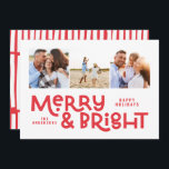 Cartão De Festividades Moderna e mínima tipografia 3 fotos de Natal diver<br><div class="desc">Tudo pode não estar calmo,  mas tudo ainda pode ser brilhante com este divertido cartão de Natal colorido. Com espaço para 3 fotografias quadradas,  disponível numa seleção de cores.</div>