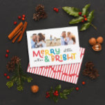 Cartão De Festividades Moderna e mínima tipografia 3 fotos de Natal diver<br><div class="desc">Tudo pode não estar calmo,  mas tudo ainda pode ser brilhante com este divertido cartão de Natal colorido. Com espaço para 3 fotografias quadradas,  disponível numa seleção de cores.</div>