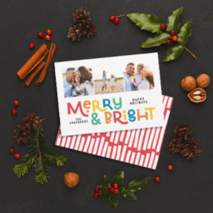 Cartão De Festividades Moderna e mínima tipografia 3 fotos de Natal diver