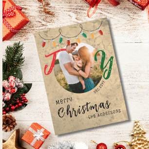 Cartão De Festividades Moderna Foto de Família Festiva com Alegria Rústic